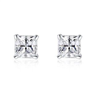 Baby Square Cubic Zirconia Stud Earrings S999 Fine Silver NEW